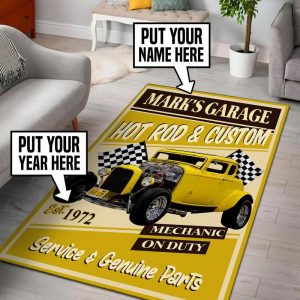 personalized hot rod garage rug 05372 - Rustypod Store