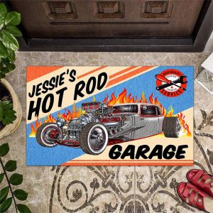 personalized mr horser power hot rod garage door mat 11023 - Rustypod Store