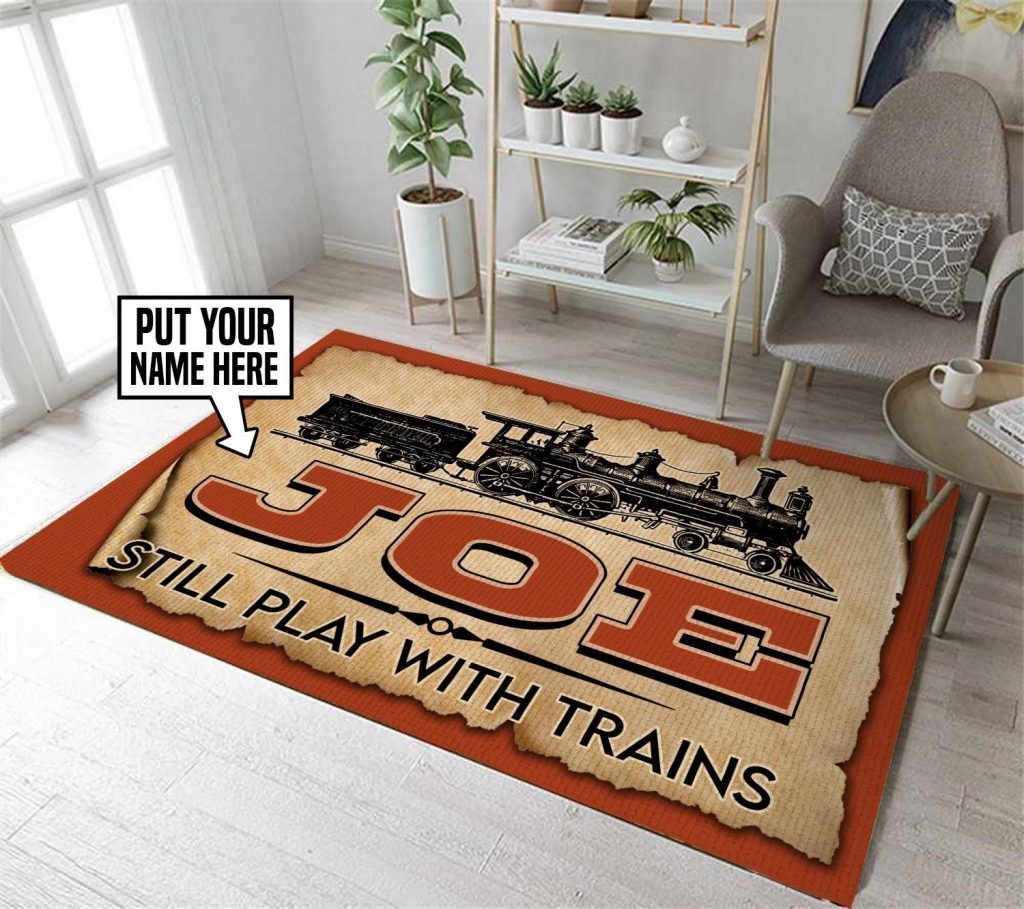 Personalized still plays with trains rug 05805 - Rustypod Store
