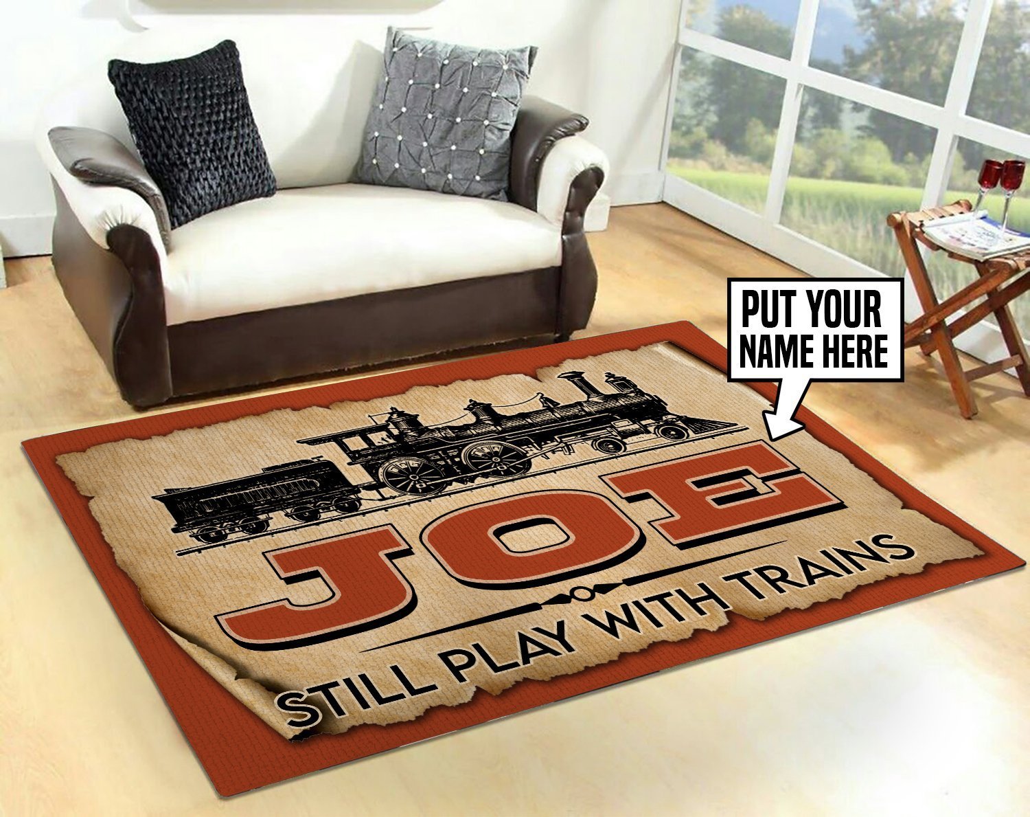 Personalized still plays with trains rug 05805 - Rustypod Store