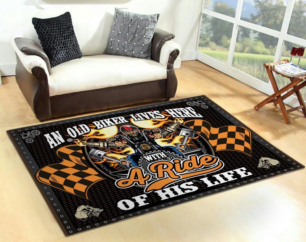 old biker lives here with the ride of his life rug 05902 - Rustypod Store