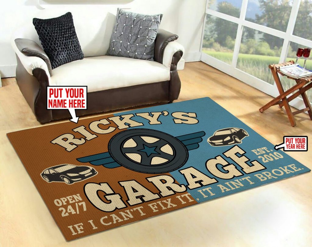 personalized garage rug 06427 Rustypod Store
