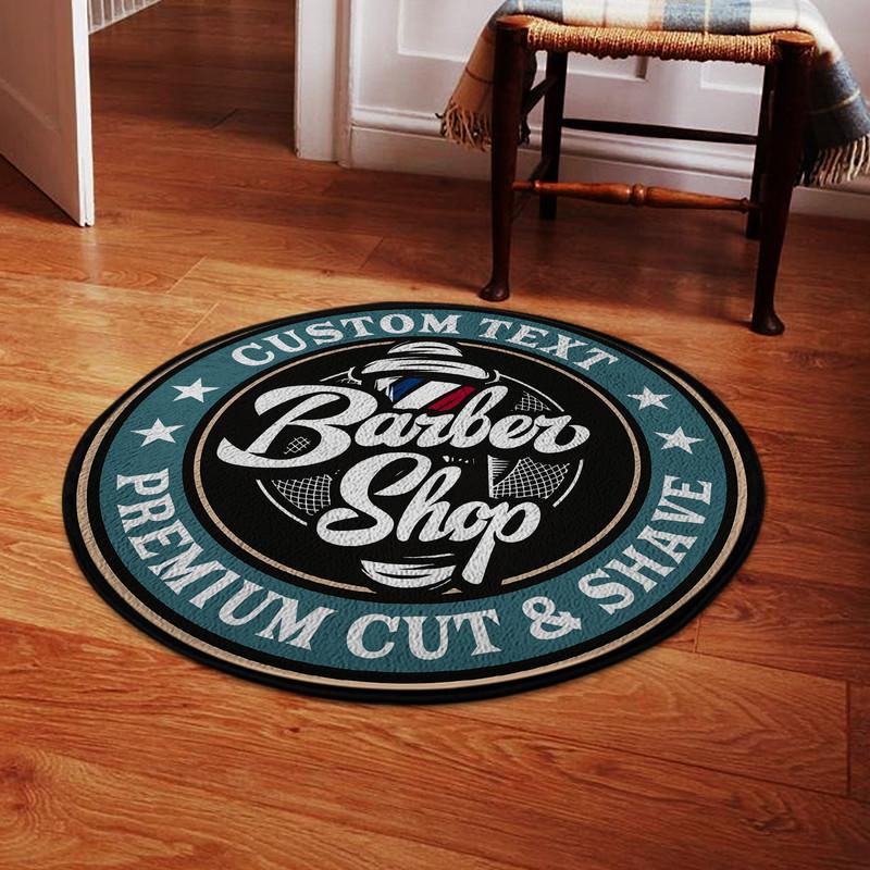 personalized barber shop round mat 06746 Rustypod Store