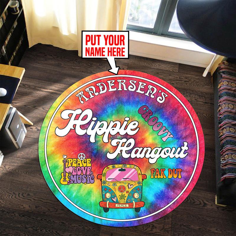 Personalized Hippie Hangout Round Mat 07043 Rustypod Store