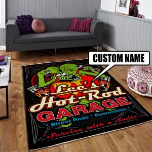 personalized hot rod garage rug 08013 - Rustypod Store