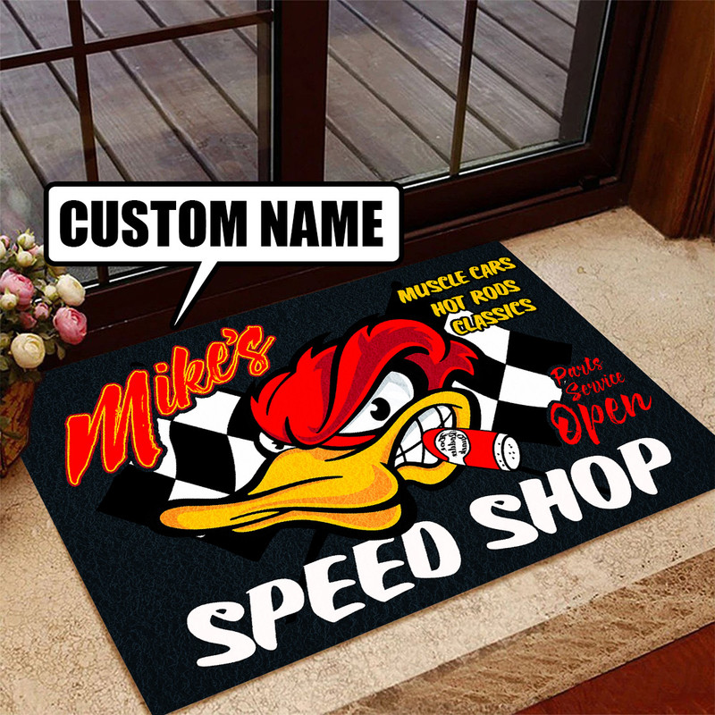 Built Not Bought Hot Rod Woodpecker Mr. Horsepower Garage Floor Mats -  Bluefink