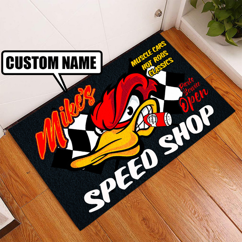 personalized mr horser power hot rod garage door mat 11023 - Rustypod Store