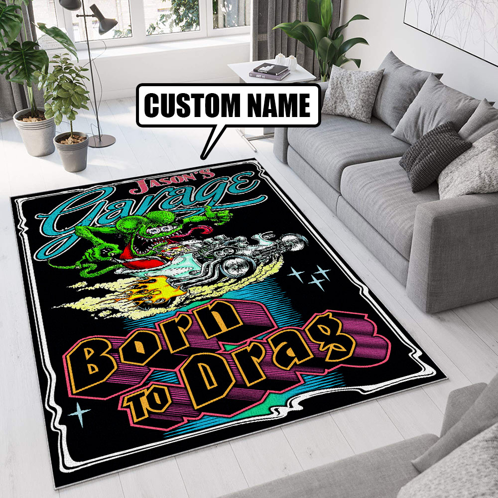 personalized hot rod | born to drag rug 08833 - Rustypod Store
