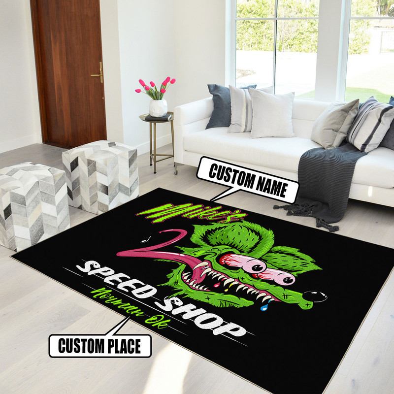 personalized hot rod garage rug 09034 - Rustypod Store