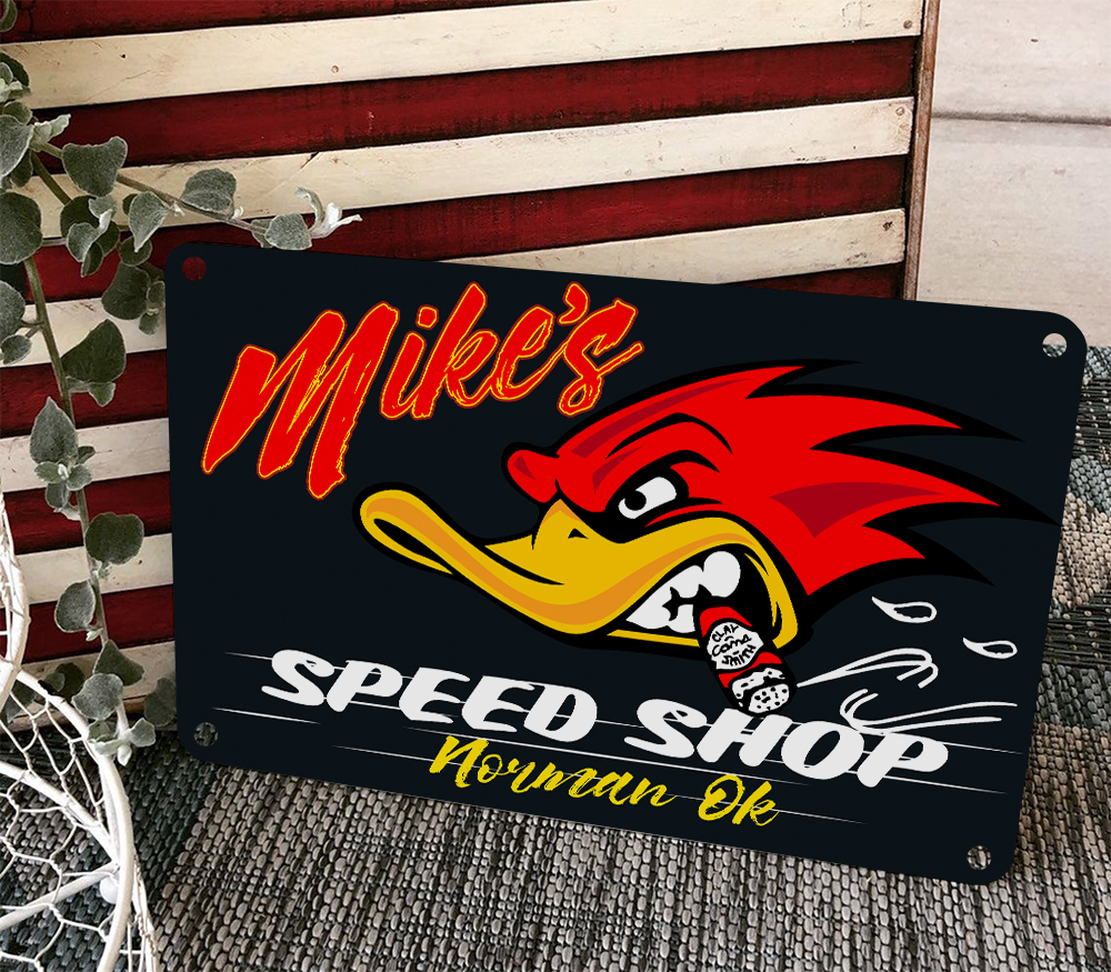 Personalized Hot Rod Garage Speed Shop Area Rug - Bluefink