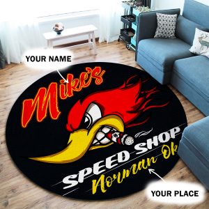 Personalized Hot Rod Garage Speed Shop Area Rug - Bluefink