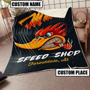Personalized Hot Rod Woodpecker Area Rugs For The Garage - Bluefink