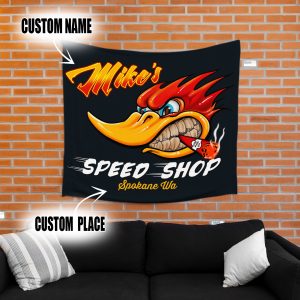 Personalized Hot Rod Woodpecker Area Rugs For The Garage - Bluefink