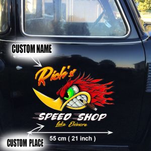 2 PCS personalized hot rod garage | speed shop | kustom kultrure | old school vinyl stickers