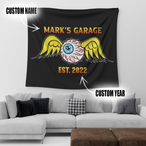 personalized eye ball | hot rod | speed shop | garage tapestry