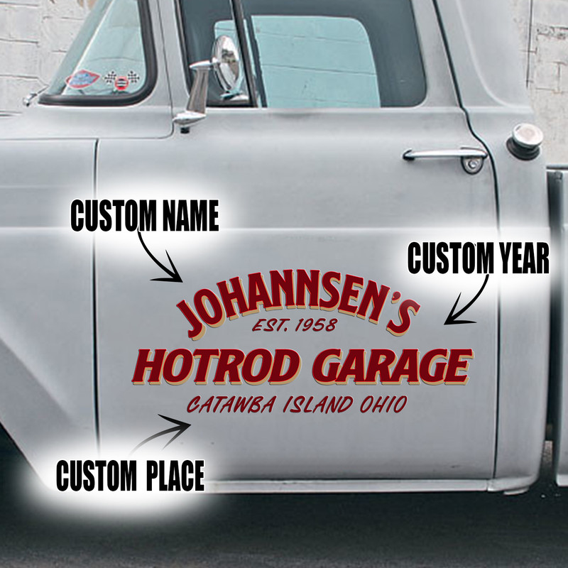 2 Pcs Personalized Hot Rod Garage Speed Shop Rat Rod Set 02 Vinyl Stickers 09722 Rustypod 6050