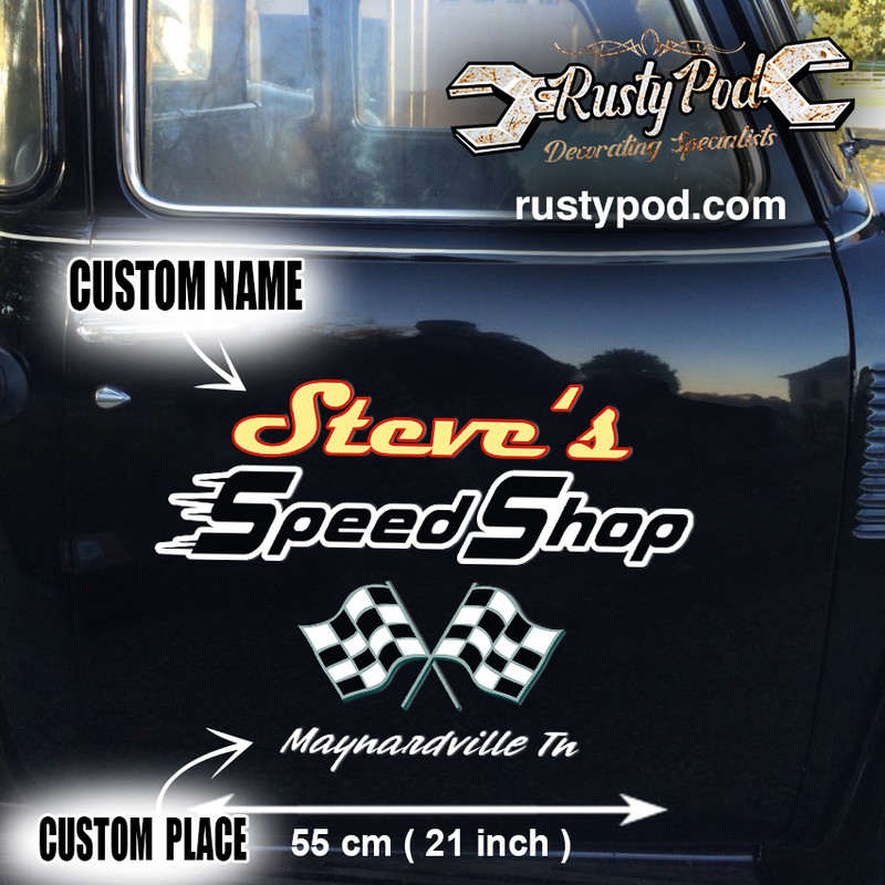 2 pcs personalized speed shop | hot rod | rat rod | kustom | lettering ...