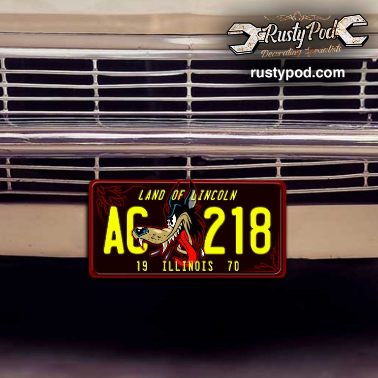 personalized lone wolf hot rod garage old school garage license