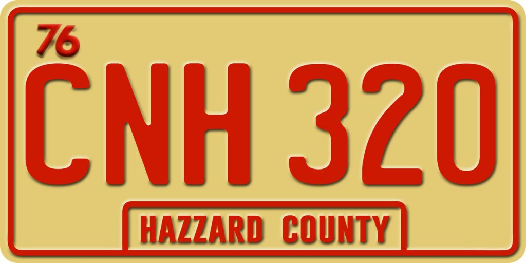 Dukes of Hazzard General Lee CNH 320 license plate 10177 Rustypod