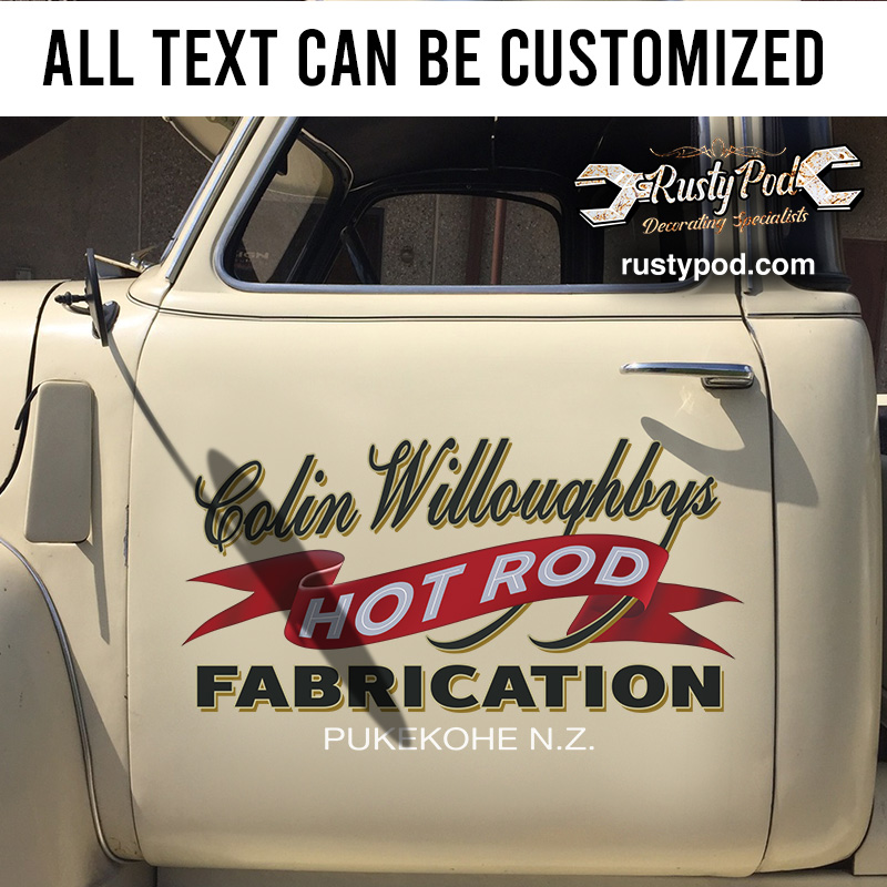 Personalized hot rod red ribbon lettering vinyl sticker 10325 ...