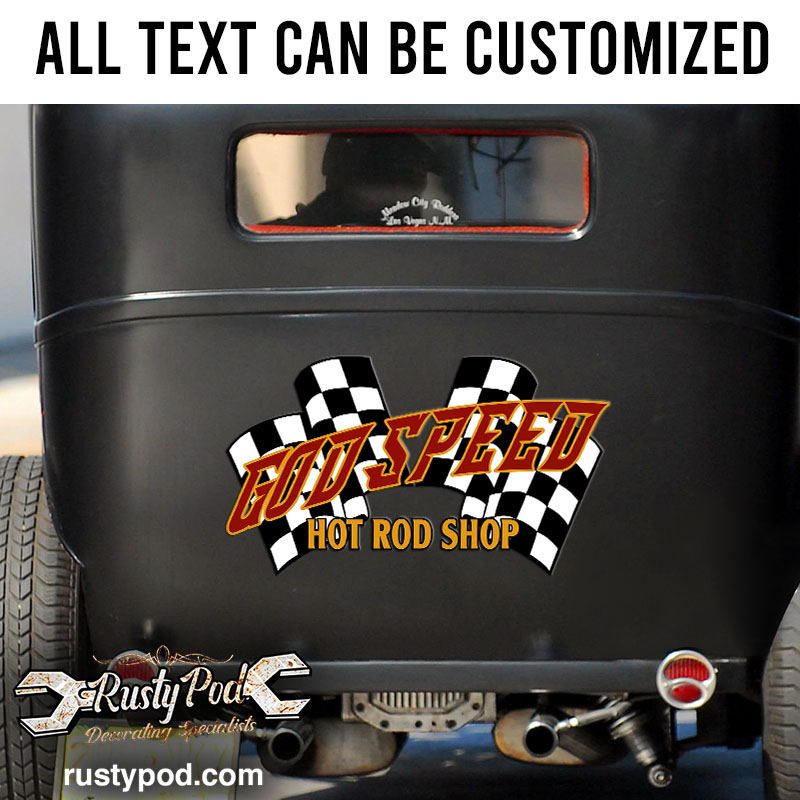 Personalized checker flag lettering vinyl sticker 10353 - Rustypod Store