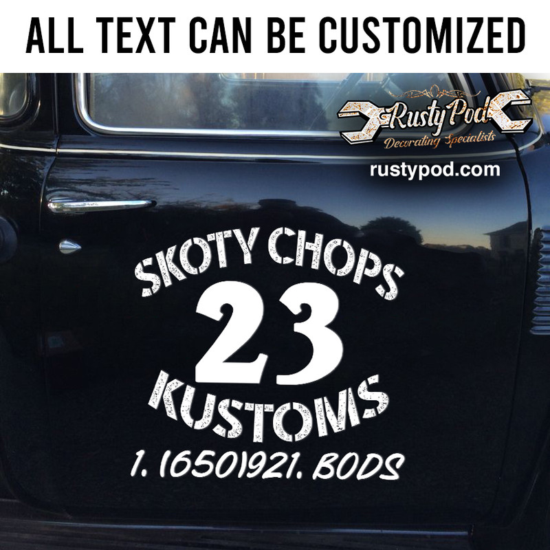 personalized hot rod lettering vinyl sticker 10465 - Rustypod Store