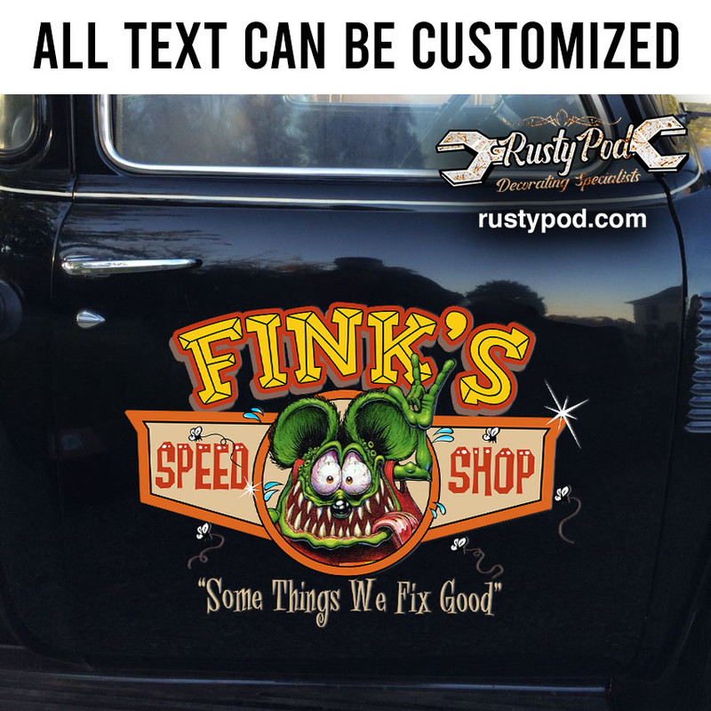 personalized rat fink speed shop lettering vinyl sticker 10485 ...