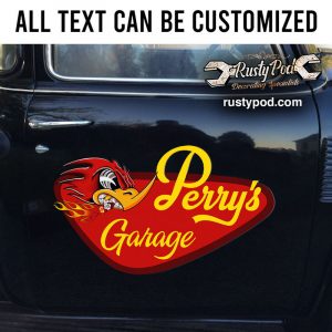 personalized mr horser power hot rod garage door mat 11023 - Rustypod Store