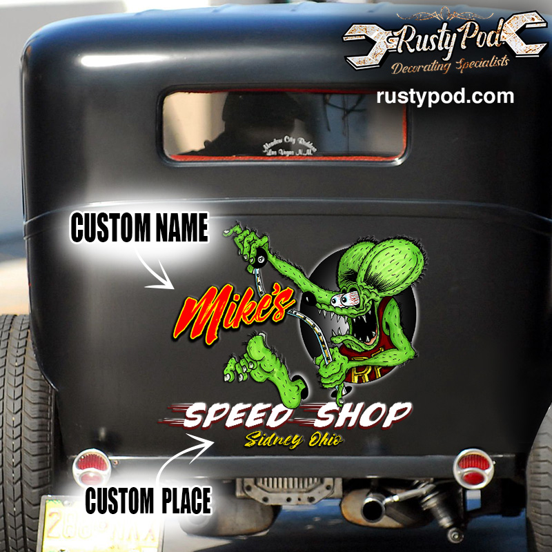 2 Pcs Personalized Hot Rod Garage Vinyl Sticker 09885 Rustypod Store 7624