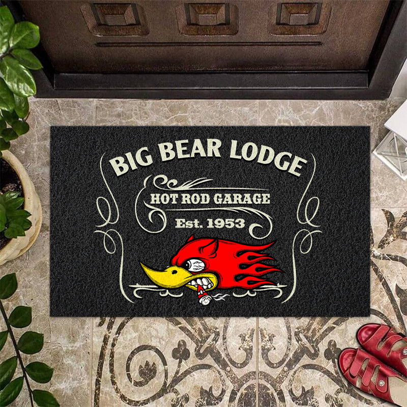 personalized mr horser power hot rod garage door mat 11023 - Rustypod Store