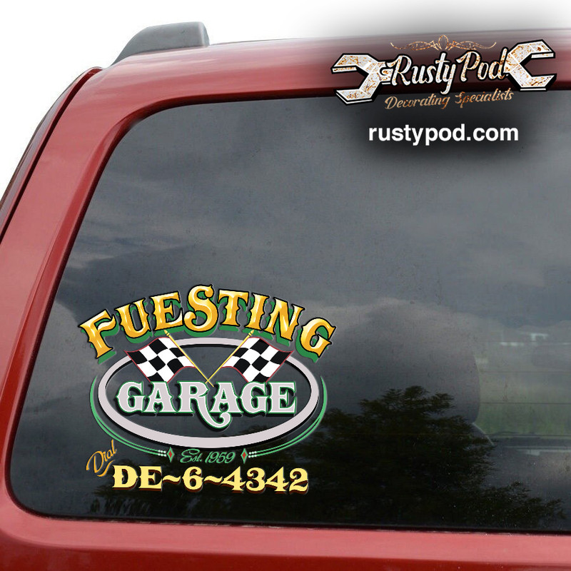 personalized hot rod garage sticker 11027 - Rustypod Store