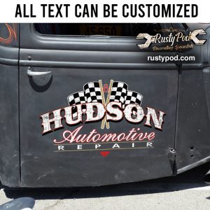 Personalized hot rod checker flag lettering sticker 11121