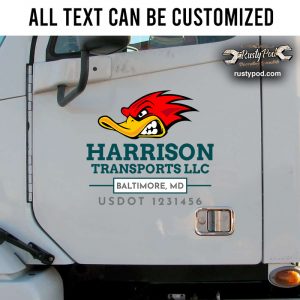 Personalized hot rod duck lettering for transport company sticker