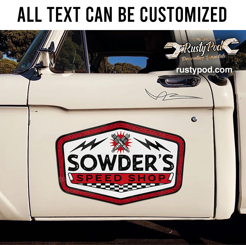 personalized hot rod lettering spark plug sticker 11942 - Rustypod Store