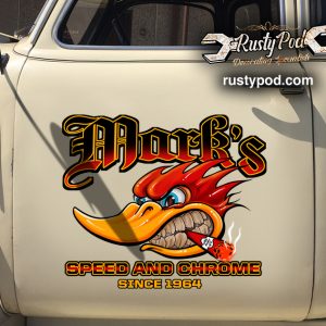 personalized speed and chrome | hot rod shop vinyl stickers 09710