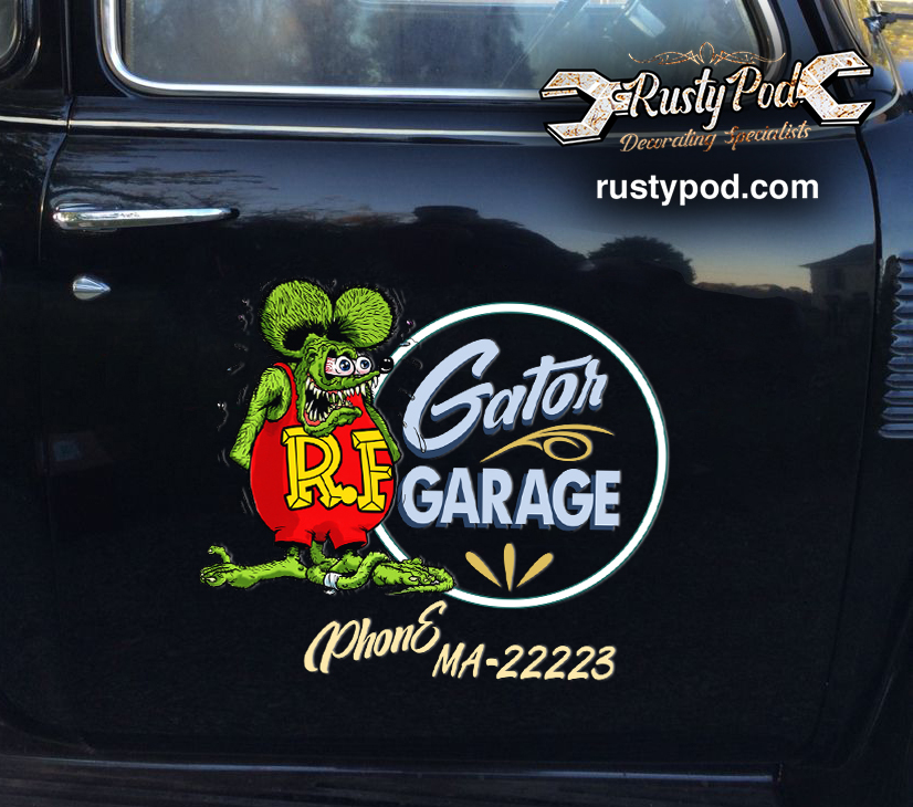 2 pcs personalized hot rod garage | lowbrow art | rat fink vinyl ...