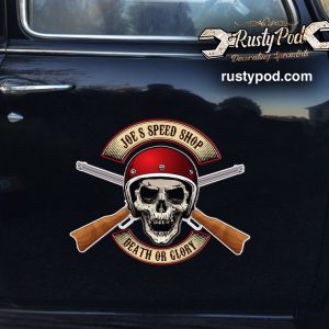 personalized skull and gun speed shop sticker 11904