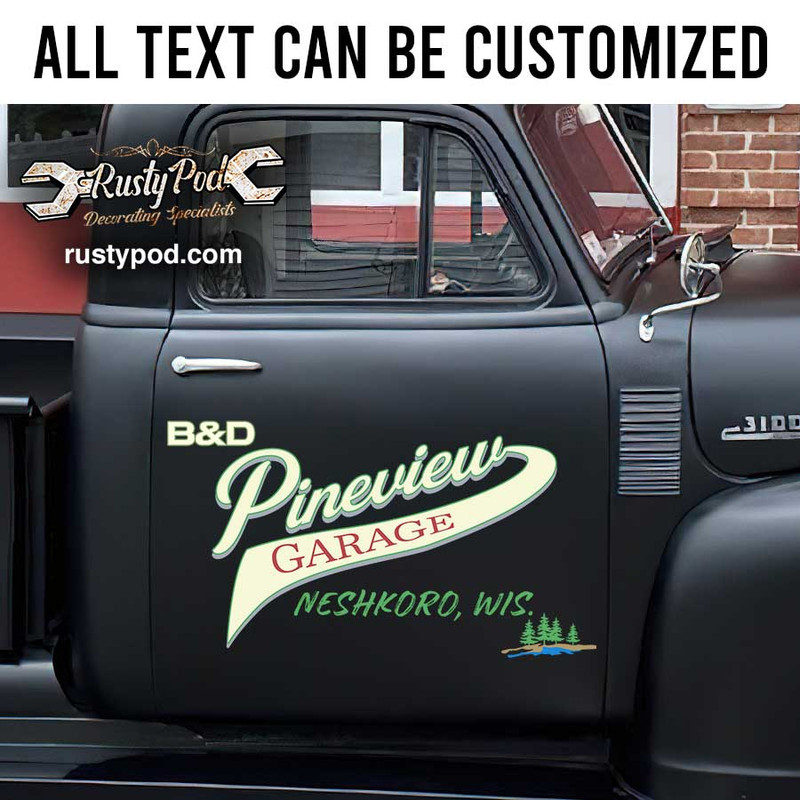 personalized vintage garage lettering hot rod door art shop truck