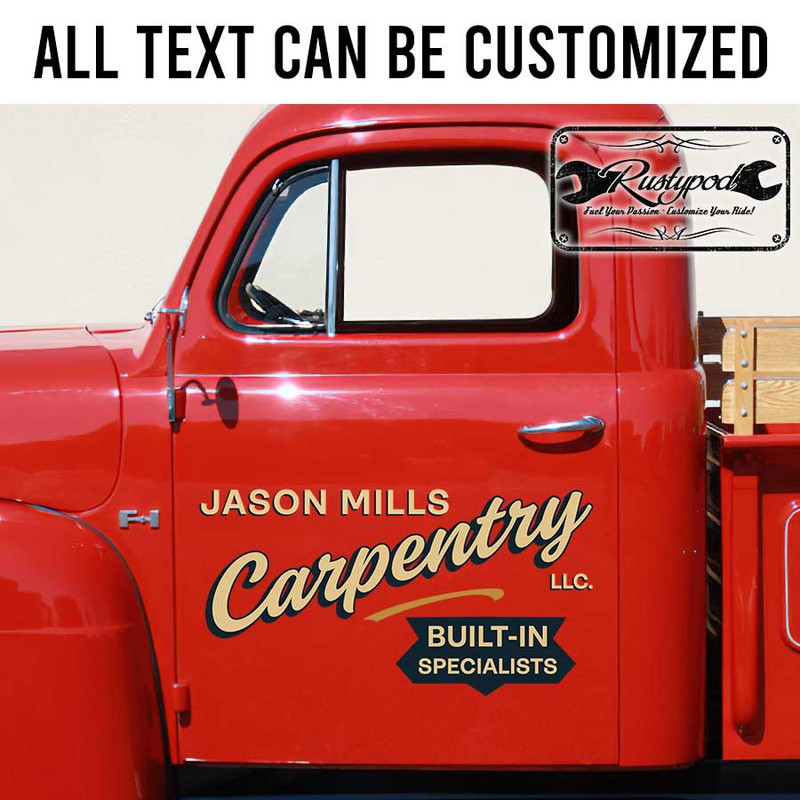 personalized carpentry company vintage sign writing vehicle