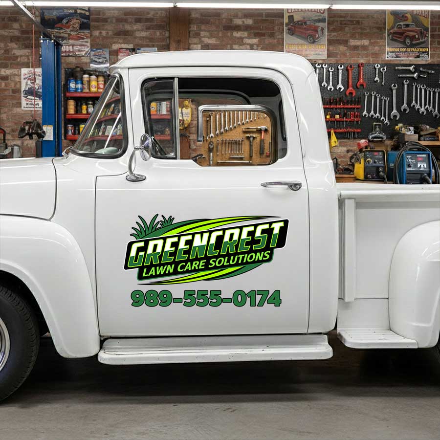 Custom Lawn Care Decal for Trucks – Grass and Bold Text Design sticker 14358