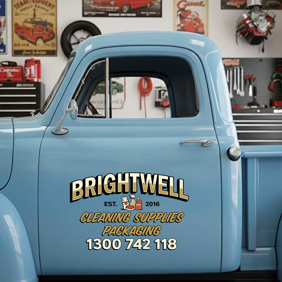 Personalized Cleaning Supplies and Text Elements Decal for Truck Door with Vintage Automotive Design sticker 14359