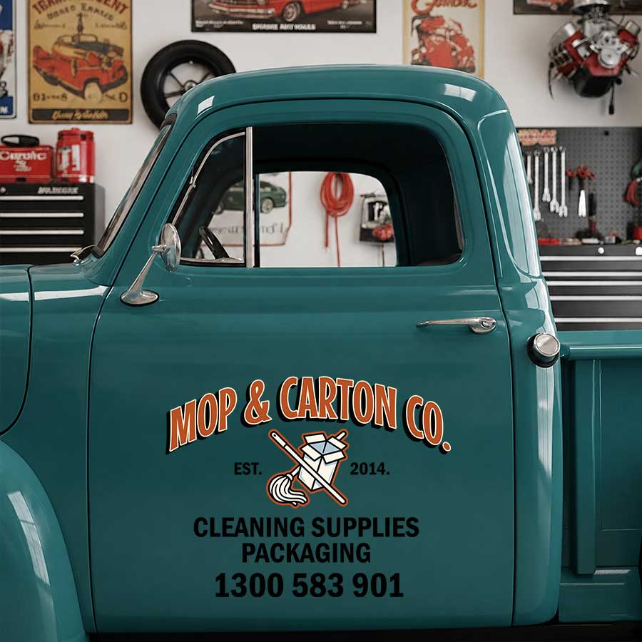 Personalized Mop and Carton Decal for Truck Door with Vintage Automotive Design sticker 14360