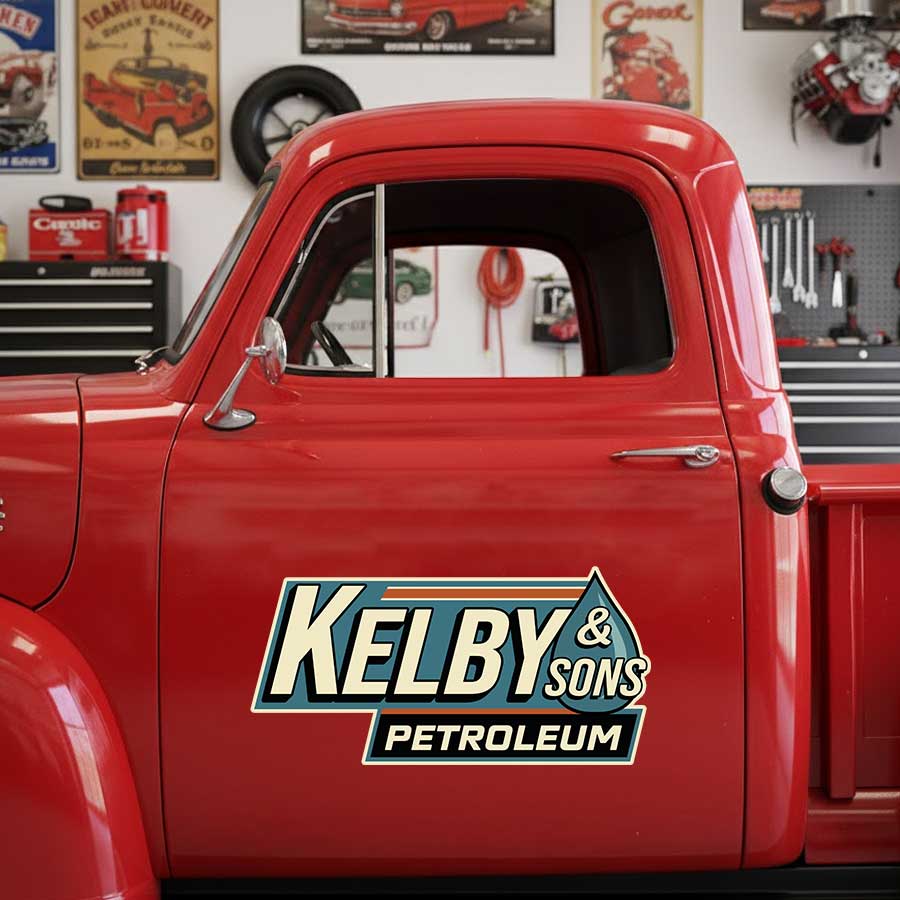 Personalized Text and Petroleum Theme Decal for Truck Door with Vintage Automotive Design sticker 14362