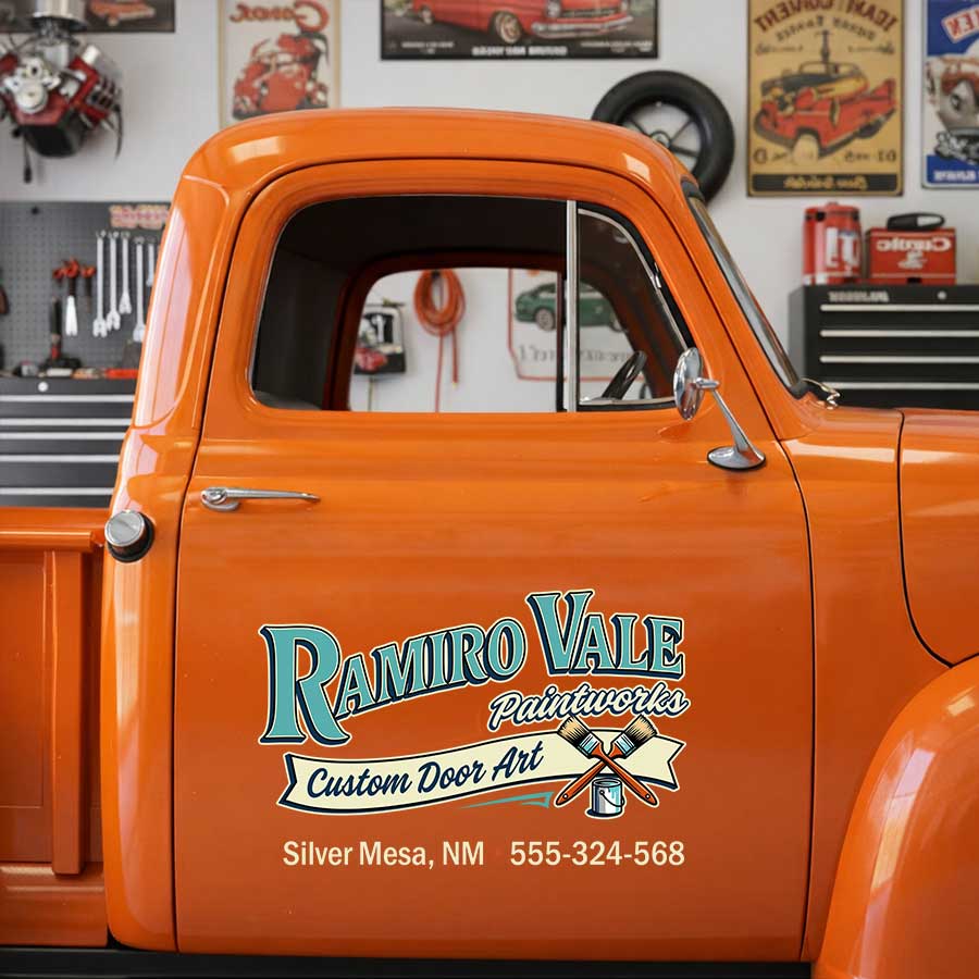 Personalized Paintbrush and Paint Can Decal for Truck Door with Vintage Automotive Design sticker 14431