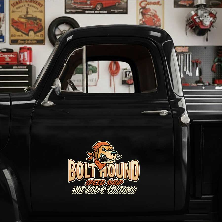 Personalized Bulldog and Wrench Decal for Truck Door with Vintage Automotive Design sticker 14433