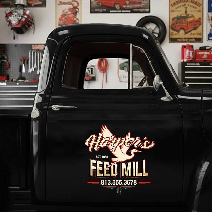 Personalized Bird and Wings Decal for Truck Door with Vintage Automotive Design sticker 14438