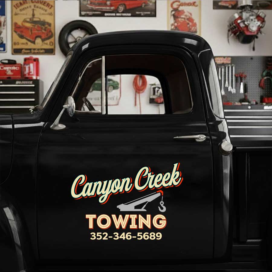 Personalized Tow Hook and Vintage Lettering Decal for Truck Door with Vintage Automotive Design sticker 14440